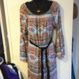Tribal pattern bell sleeve dress